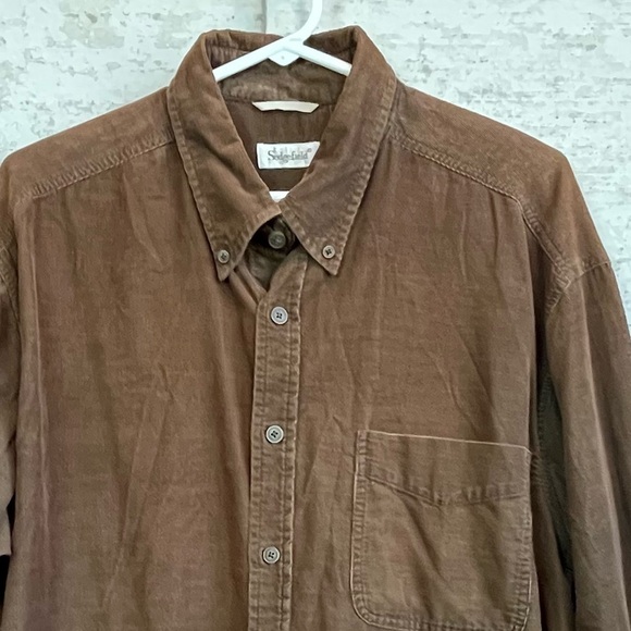 Mens Chocolate Brown Y2K Corduroy Button Up Shirt Size Large Grunge Layering - Picture 2 of 15